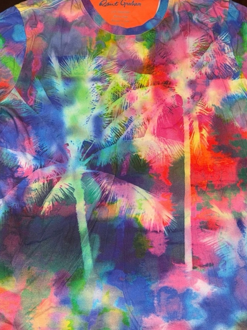 Robert Graham Multicolor Palm Tree Short Sleeve Tee - Pink Blue Green Purple